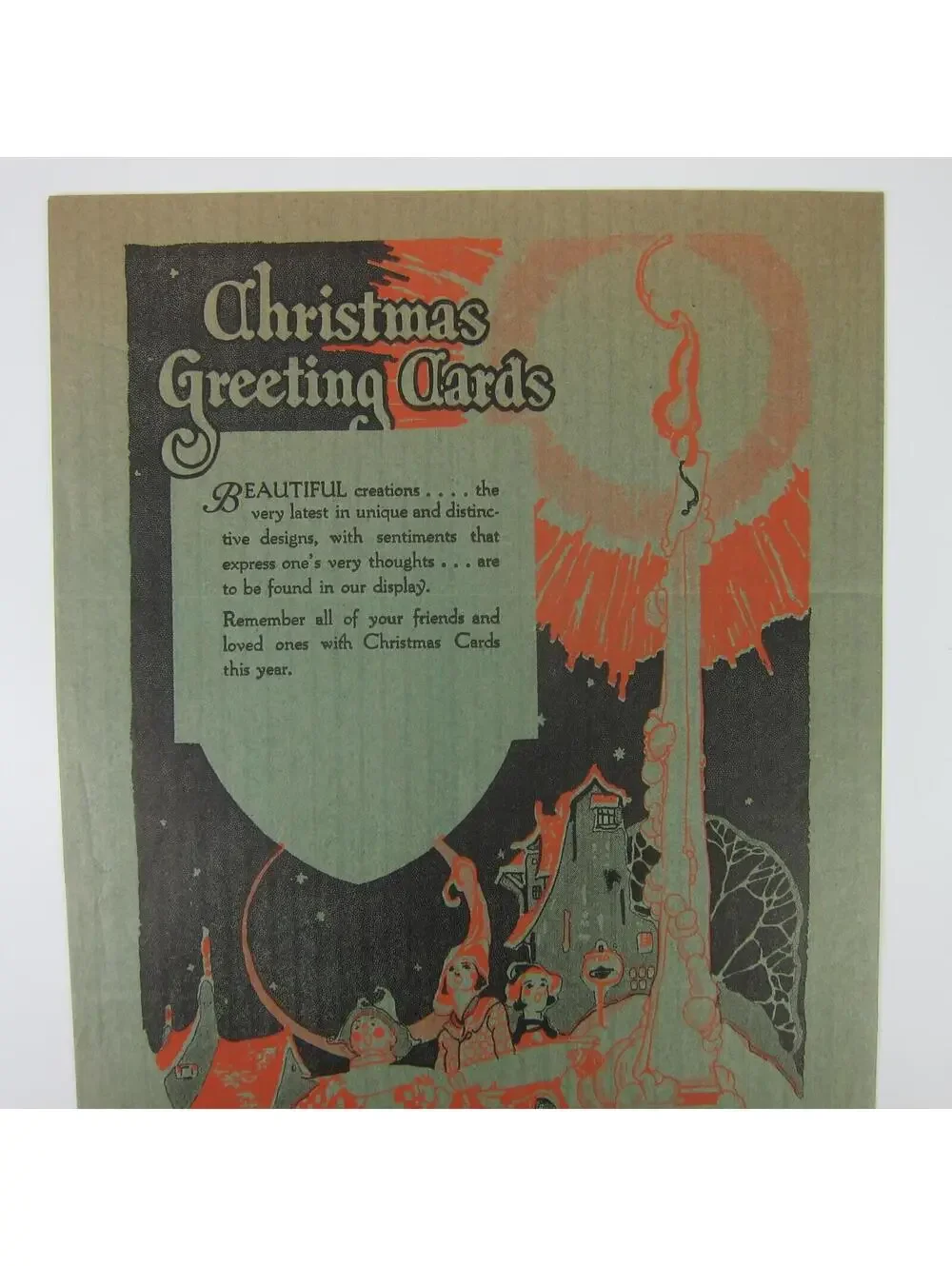 Vintage 1927 Art Deco Christmas Lithograph Paper Bag Gibson Art Co Cincinnati OH